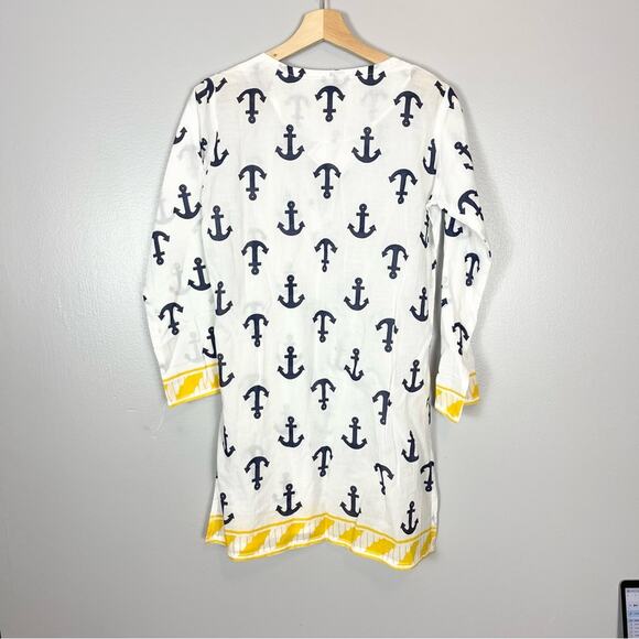 Barbara Gerwit Tunic Top Beach Cover Up Women’s size XS White Navy Blue Anchors - Picture 6 of 8
